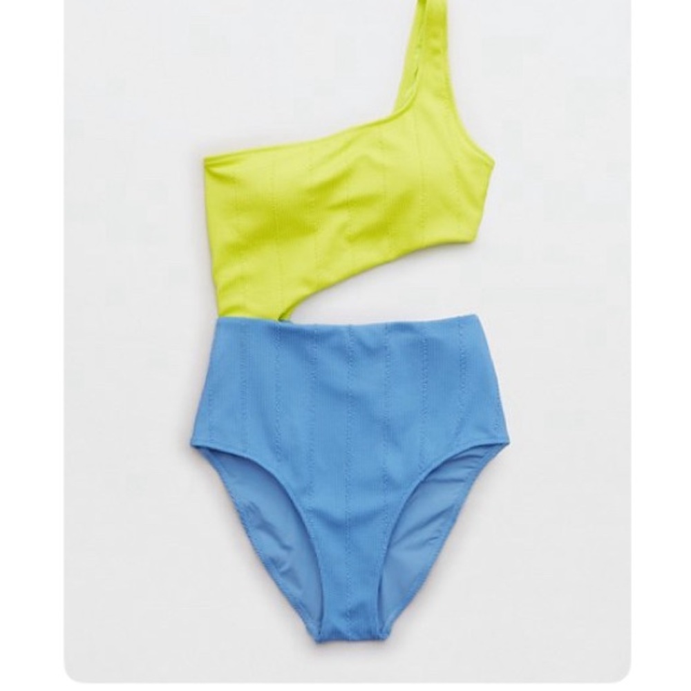 Aerie crinkle asymmetrical cutout swimsuit